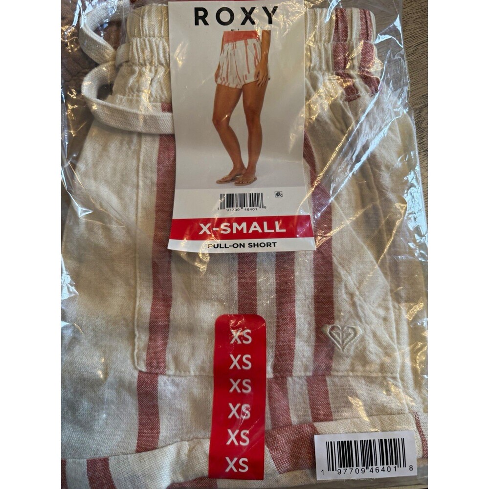 ROXY Women's Pull-On Shorts XS White/Red Striped Logo Accent